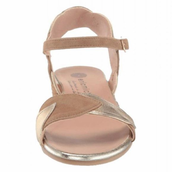 NEW Eric Michael Women Andi Gold Beige Leaf Scallop Slide Ankle Strap Sandal - Picture 5 of 8